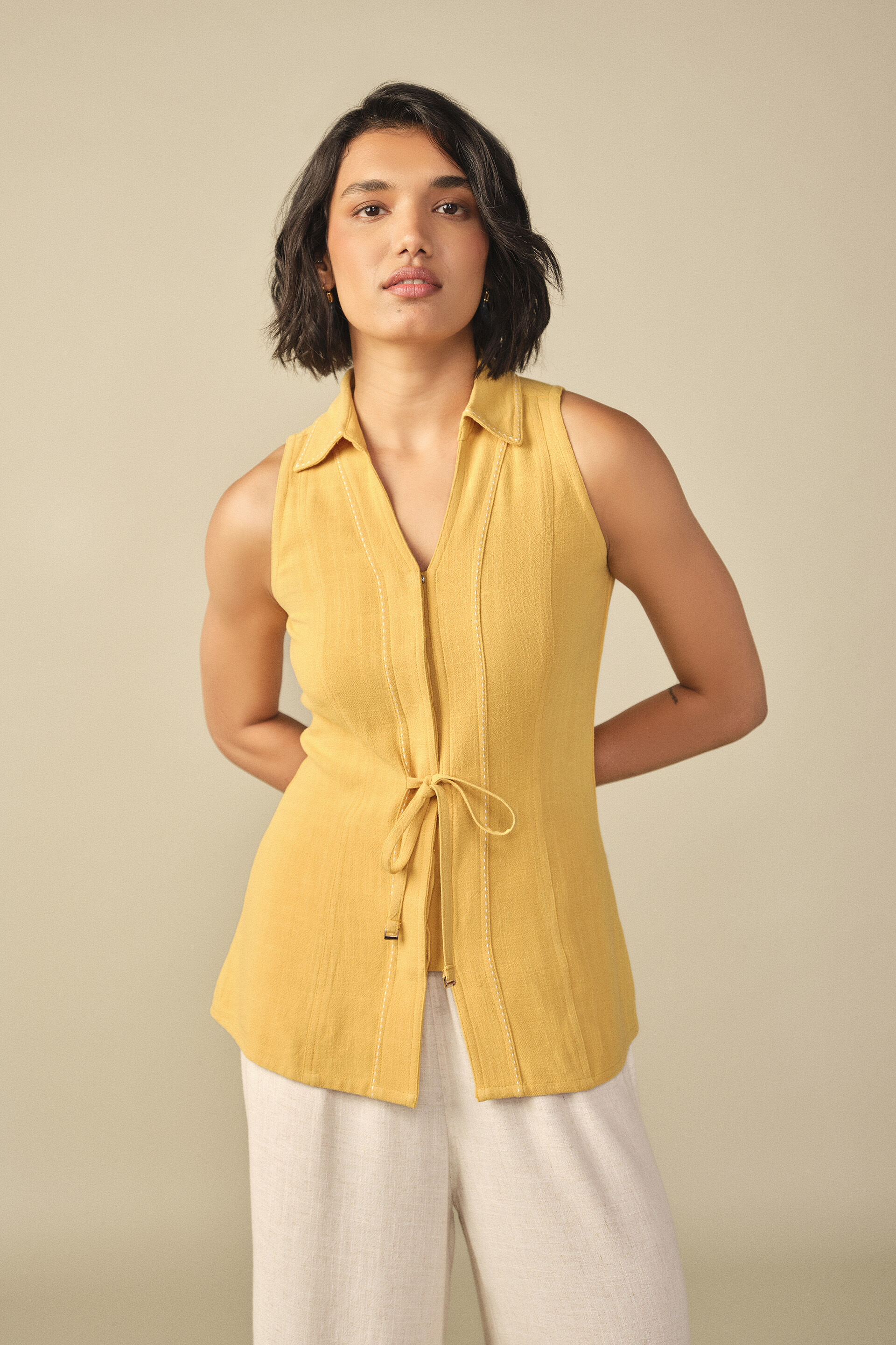 Front Tie-up Waistcoat in Mustard